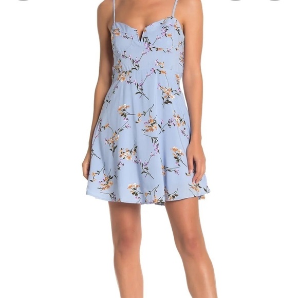 Melloday blue floral V notch skater  Size small printed pastel mini sun dress - Picture 8 of 8